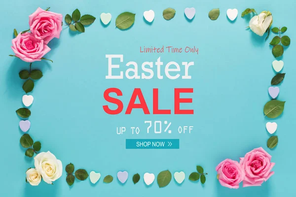 Mensaje de venta de Pascua con rosas y hojas —  Fotos de Stock