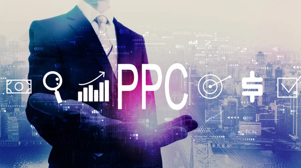 PPC - Concetto Pay per click con uomo d'affari — Foto Stock