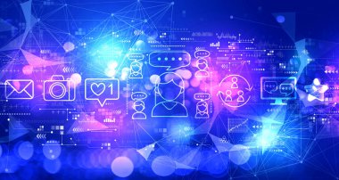 Teknoloji ışığı arka planına sahip sosyal medya temasıName