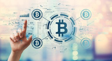 Elle düğmeye basılı Bitcoin teması