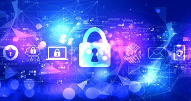 Teknoloji ışığı arka planına sahip internet ağ güvenliği kavramı