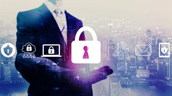 Internet netwerk security concept met zakenman — Stockfoto
