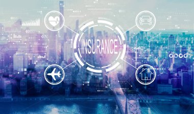 New York şehrinin ufuk çizgisinin sigorta konsepti