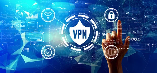 Concept VPN avec pression manuelle sur un bouton — Photo