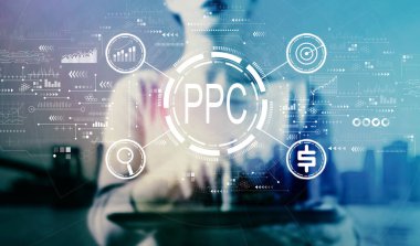 PPC - Pay per click concept with businesswoman using a tablet