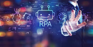 İş adamıyla robotik işlem otomasyon kavramı