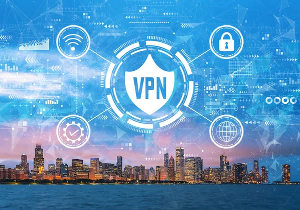 Concept VPN avec le centre de Chicago — Photo