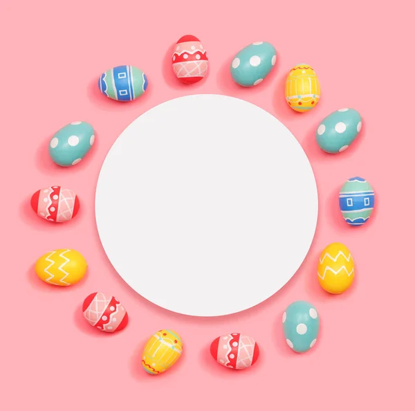 Round frame of Easter eggs with white paper — Stock Photo, Image