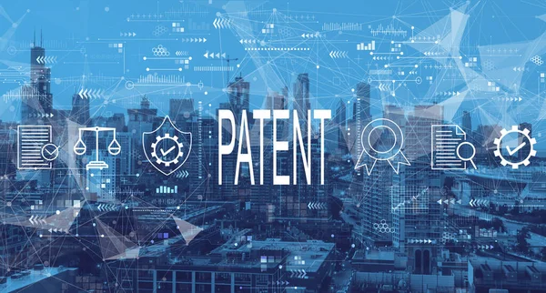 Patent concept with downtown Chicago — 图库照片