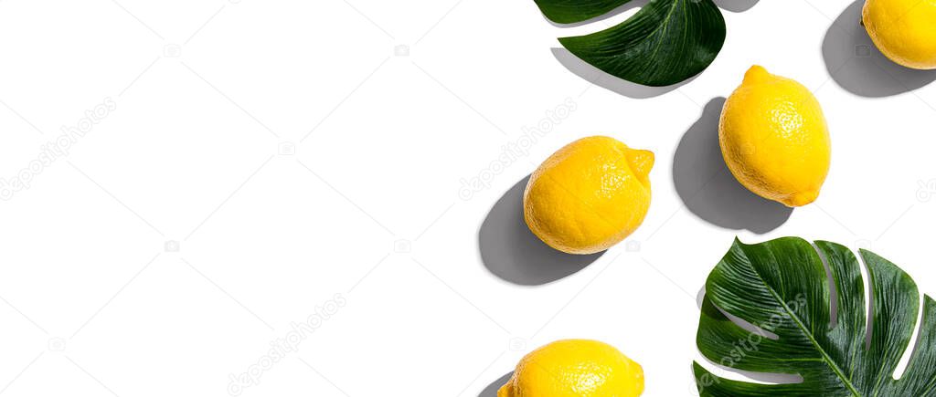 Fresh yellow lemons overhead view