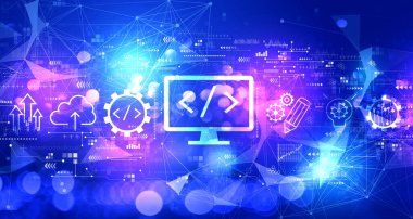 Web development concept with technology light background