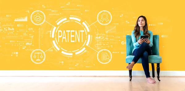 Patent concept with young woman — Φωτογραφία Αρχείου