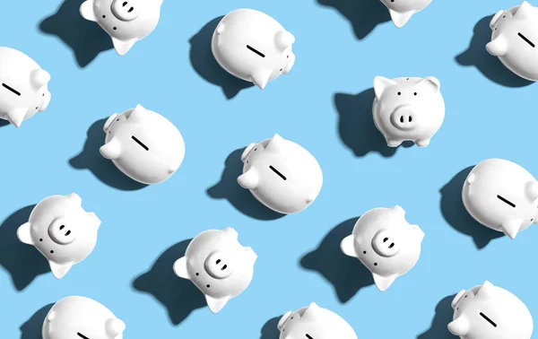 White piggy banks overhead view — 스톡 사진