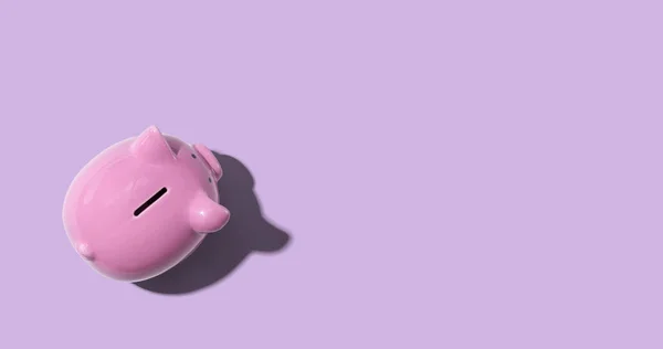 Pink piggy bank overhead view — Stockfoto