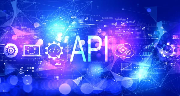 API - concepto de interfaz de programación de aplicaciones con tecnología light background —  Fotos de Stock