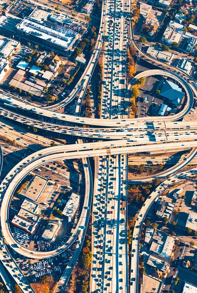 Aerial view of a freeway intersection in Los Angeles — Stock Photo, Image