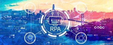 San Francisco 'daki Bay Bridge ile robot işlem otomasyonu konsepti
