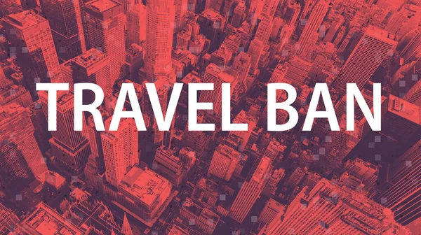 Coronavirus travel ban theme with aerial cityscape — Stock Photo, Image