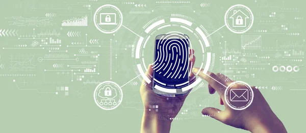 Fingerprint scanning theme with smartphone — Stock Photo, Image