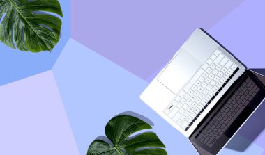 Laptop computer with tropical plants