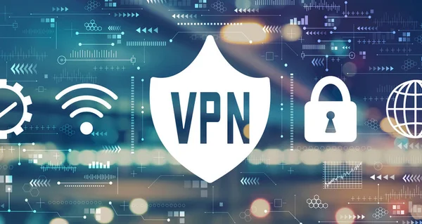 Concept VPN avec lumières de ville floues — Photo