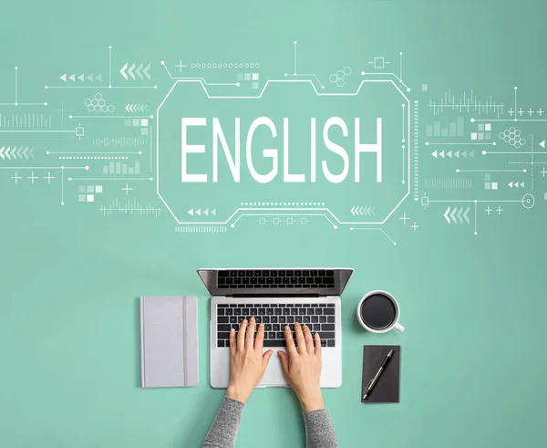 Concepto inglés con persona usando laptop — Foto de Stock