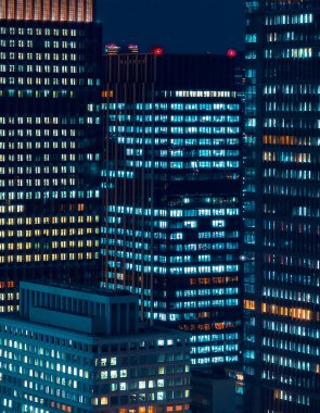 Tokyo'da geceleri aydınlatılan gökdelenler