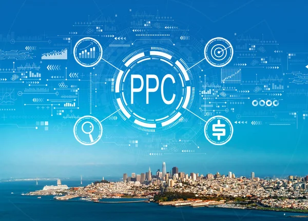 PPC - Pay per click concept met San Francisco — Stockfoto