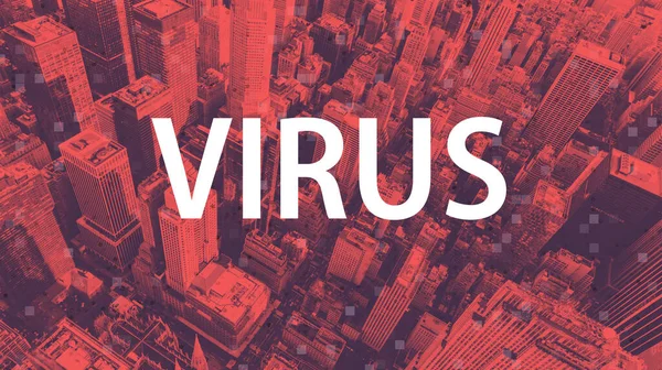 Tema Virus e Coronavirus con paesaggio urbano aereo — Foto Stock