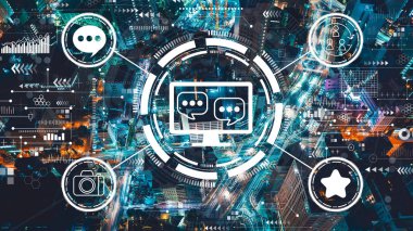 Geceleri Tokyo 'nun hava manzaralı sosyal medya teması