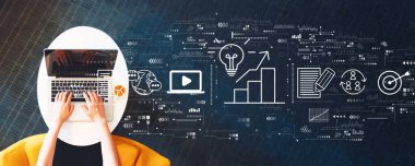 Bilgisayarı kullanan kişi ile içerik pazarlama kavramı