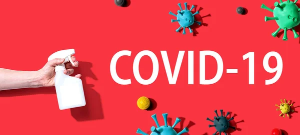 COVID-19 θέμα με απολυμαντικό σπρέι — Φωτογραφία Αρχείου