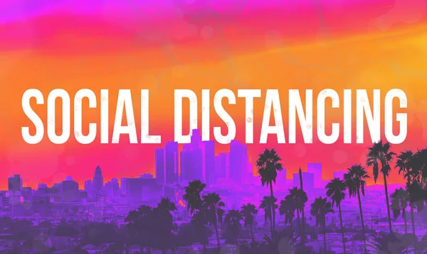 Social Distancing theme with downtown Los Angeles skyscrapers — Stock Photo, Image