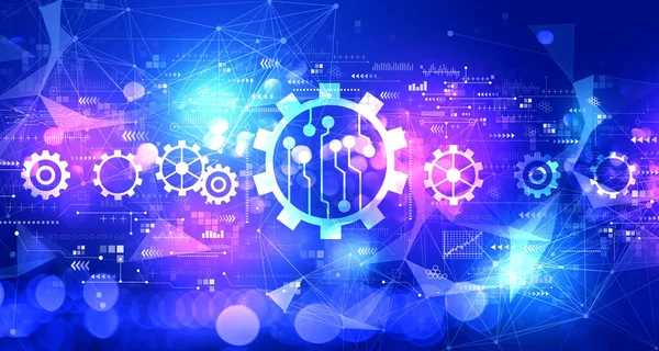 Teknoloji ışığı arka planına sahip otomasyon kavramı