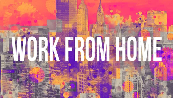 Тема Work From Home с горизонтом Нью-Йорка — стоковое фото