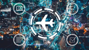 Gece Tokyo 'nun hava manzaralı uçuş biletleri konsepti