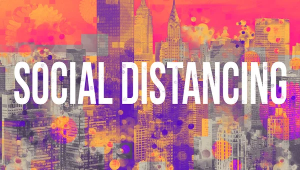Θέμα κοινωνικής απόστασης με τον ορίζοντα της Νέας Υόρκης — Φωτογραφία Αρχείου
