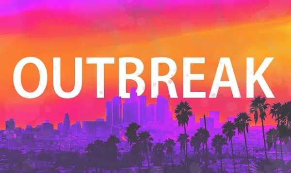 Outbreak theme with downtown Los Angeles skyscrapers — Stock Photo, Image