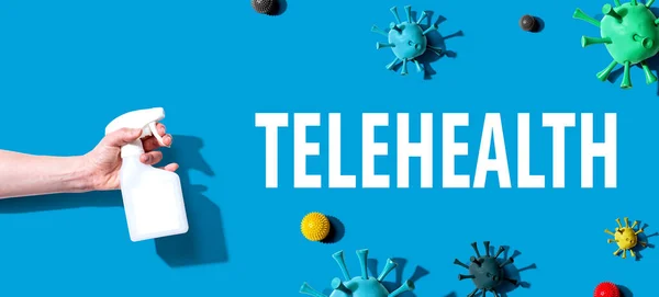 Telehealth θέμα με απολυμαντικό σπρέι — Φωτογραφία Αρχείου