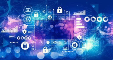 Teknoloji ışığı arka planına sahip siber güvenlik teması