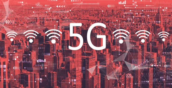 5G nätverk med New York City — Stockfoto