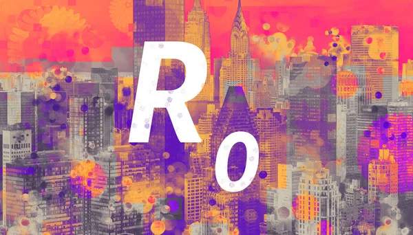 R Nought tema com o horizonte da cidade de Nova York — Fotografia de Stock