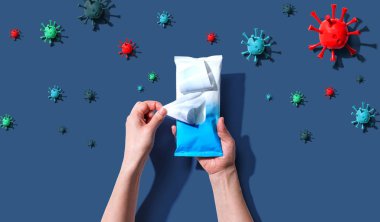 Koronavirüs konseptiyle dezenfekte edici.