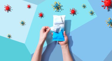 Koronavirüs konseptiyle dezenfekte edici.