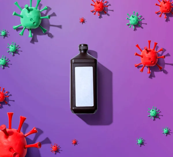 Пляшка алкоголю з вірусною епідемією грипу тема — стокове фото