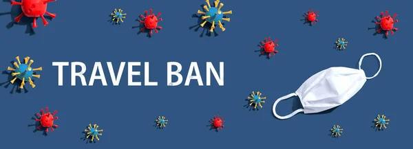 Travel Ban tema med virus och en vit mask — Stockfoto