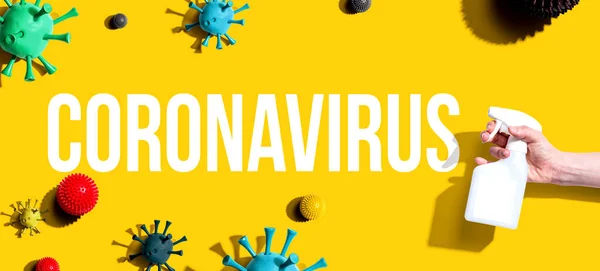 Tema Coronavirus dengan semprotan dan virus — Stok Foto