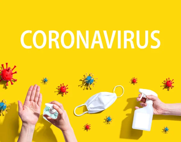 Tema Coronavirus dengan objek virus dan kebersihan — Stok Foto