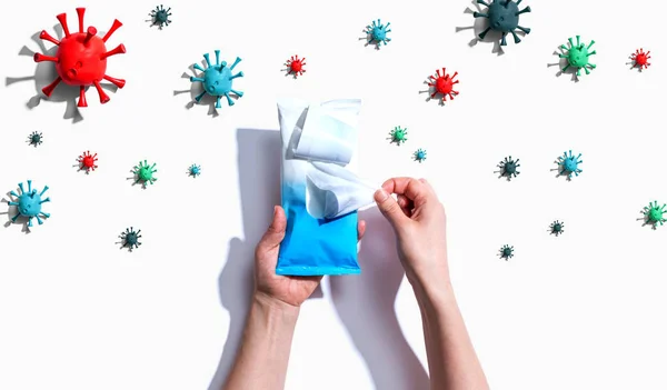 Ștergeți Sanitizer cu conceptul de coronavirus — Fotografie, imagine de stoc