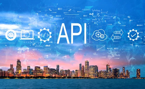 API - concept d'interface de programmation d'applications avec le centre-ville de Chicago — Photo